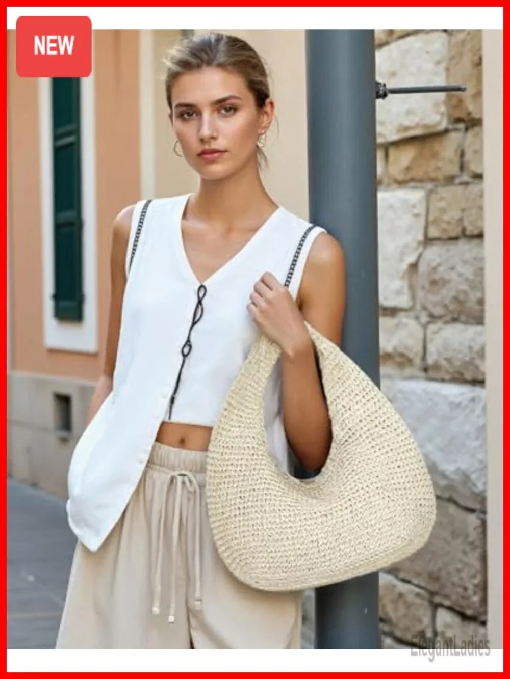 Handmade Straw Woven Crescent Hobo Shoulder Bag Beach Purse Tote